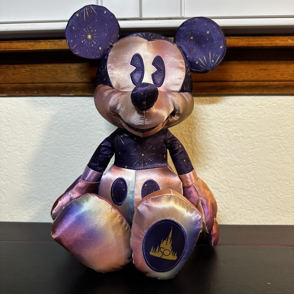 Disney Parks Mickey Mouse 50th Anniversary Plush Purple Gold Fireworks Toy